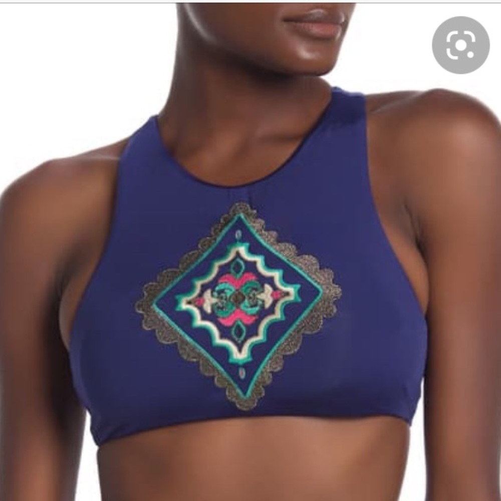 SAHA Macondo Halter Embroidered Bikini Top SZ S NWOT